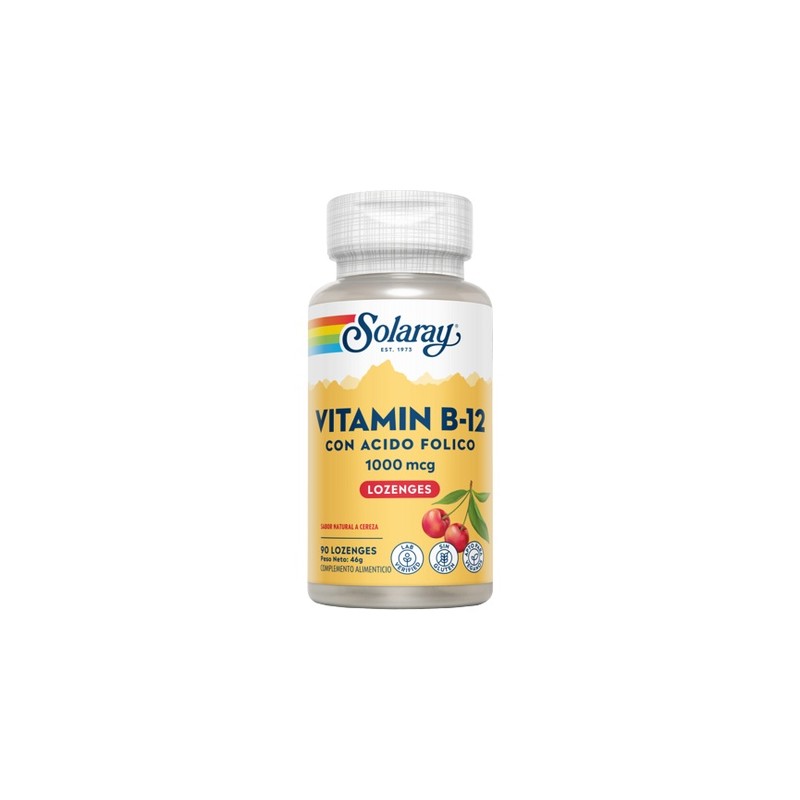 Vitamina B12 1000 mcg y Ácido Fólico 90 comp. (Solaray)